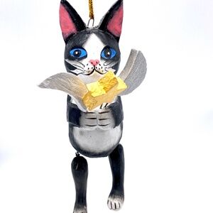 Monkey Business cat Wizard hand Carved Ornament